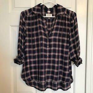 LOFT Plaid 1/2 Button Down Softened Shirt
